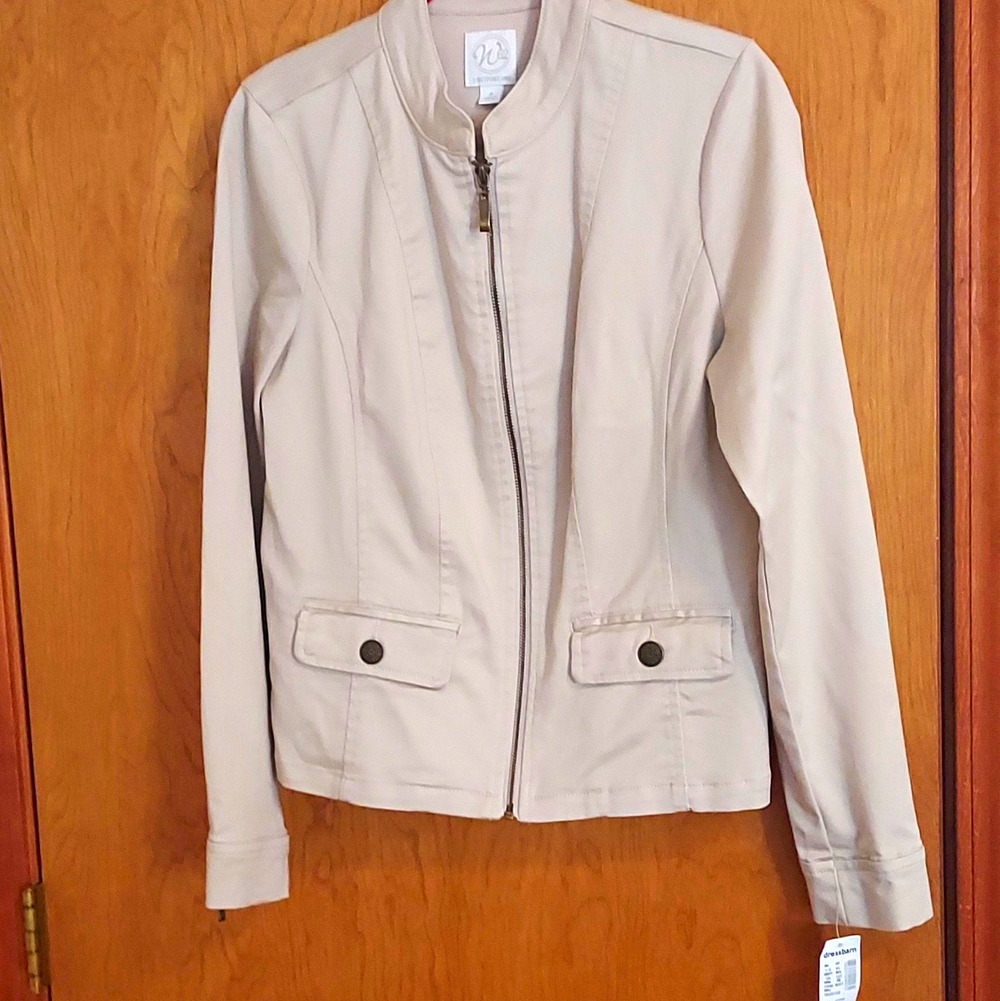 Westport 1962 Women's Size S Beige Zip Front Cotton Short Jacket Pockets moto